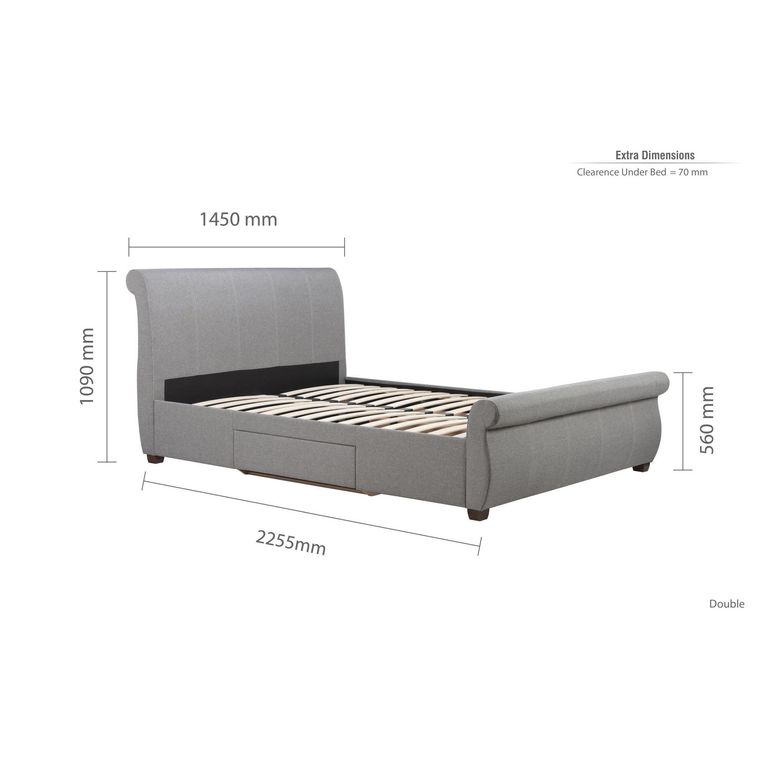 Lancaster Bed - Grey Fabric - Sizes Available