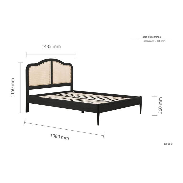 Leonie Bed - Black Oak and Rattan - Sizes Available