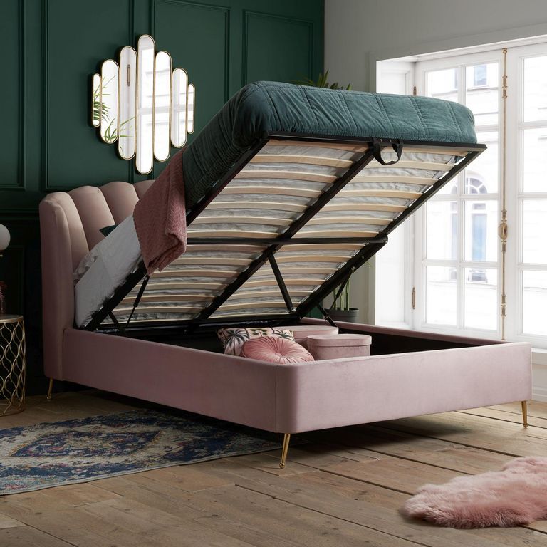Lottie Ottoman Storage Bed - Pink Fabric - Sizes Available