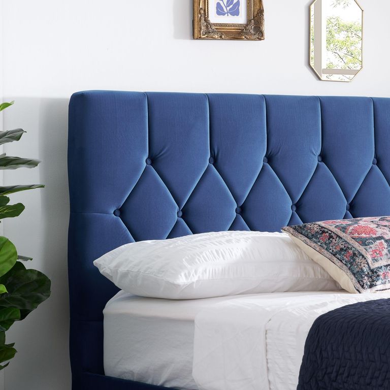Loxley Ottoman Storage Bed - Blue Fabric - Sizes Available
