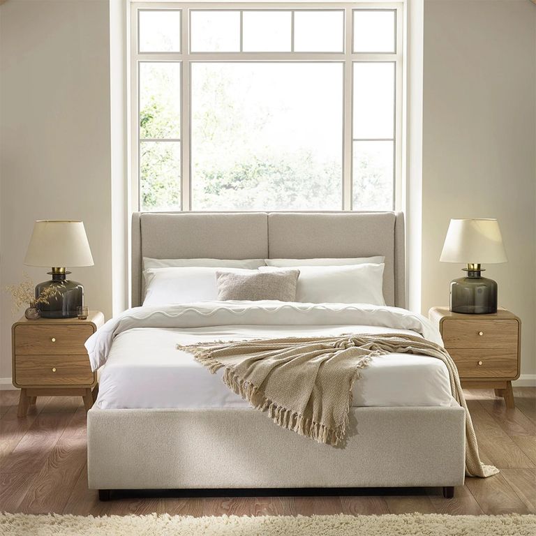 Maddock Ottoman Storage Bed - Beige Fabric - Sizes Available