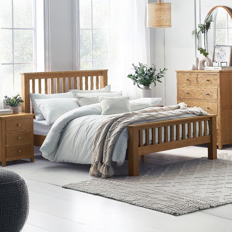Mallory Slatted Bed - Oak - Sizes Available