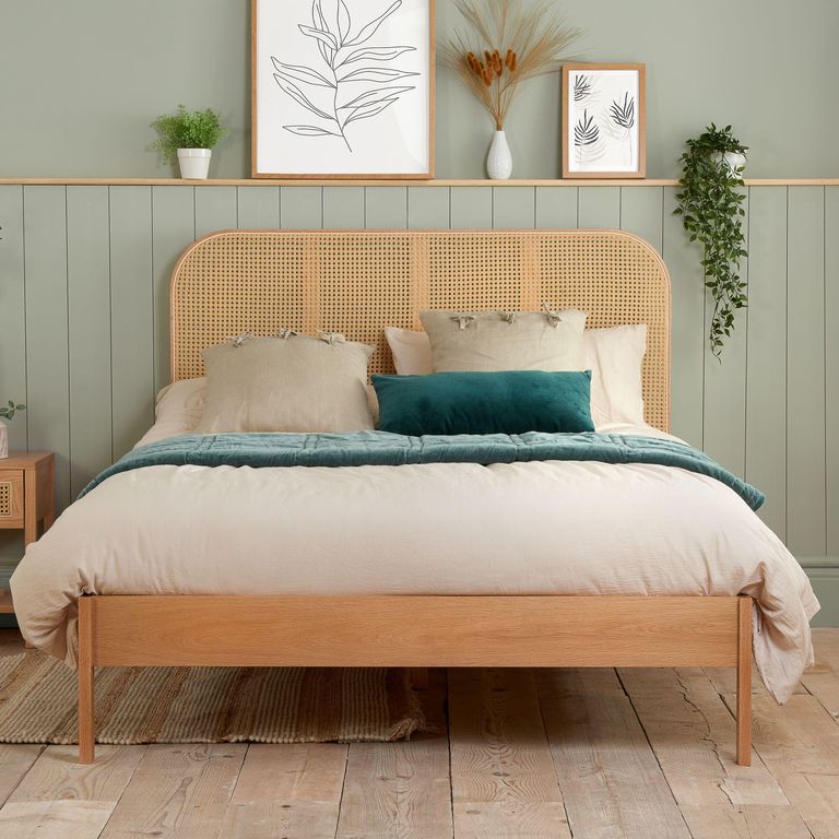 Margot Bed - Oak and Rattan - Sizes Available
