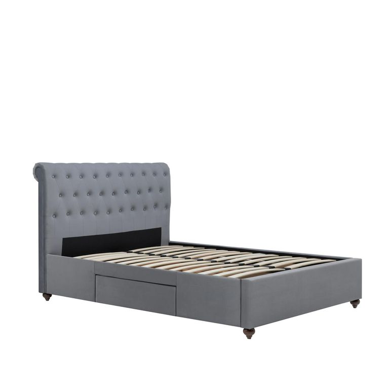 Marlow Bed - Grey Velvet Fabric - Sizes Available