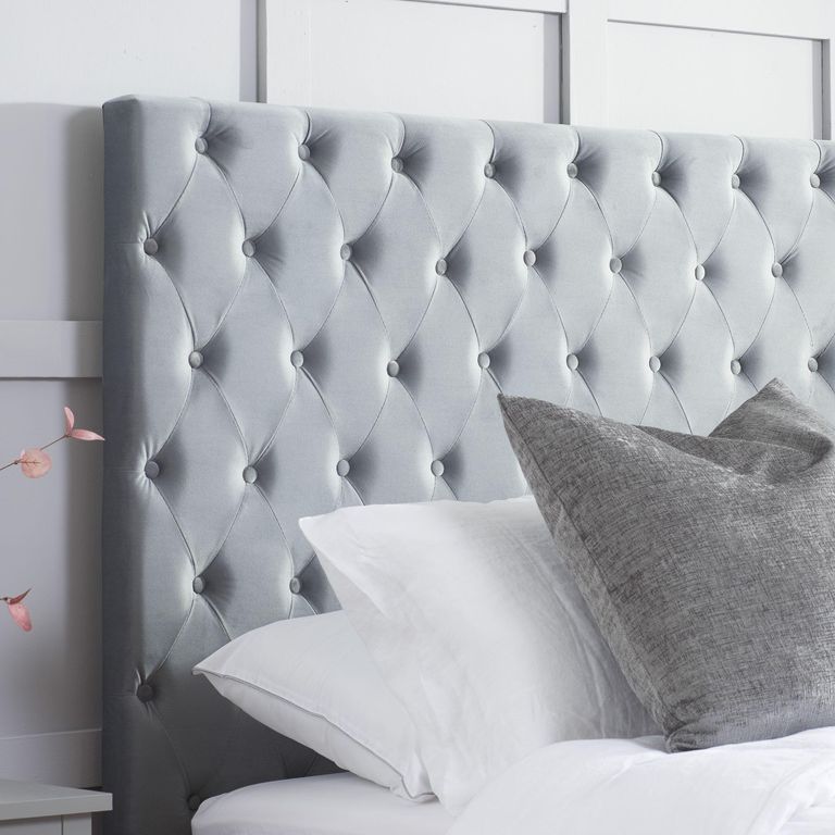 Marquis Velvet Fabric Bed - Grey - Sizes Available