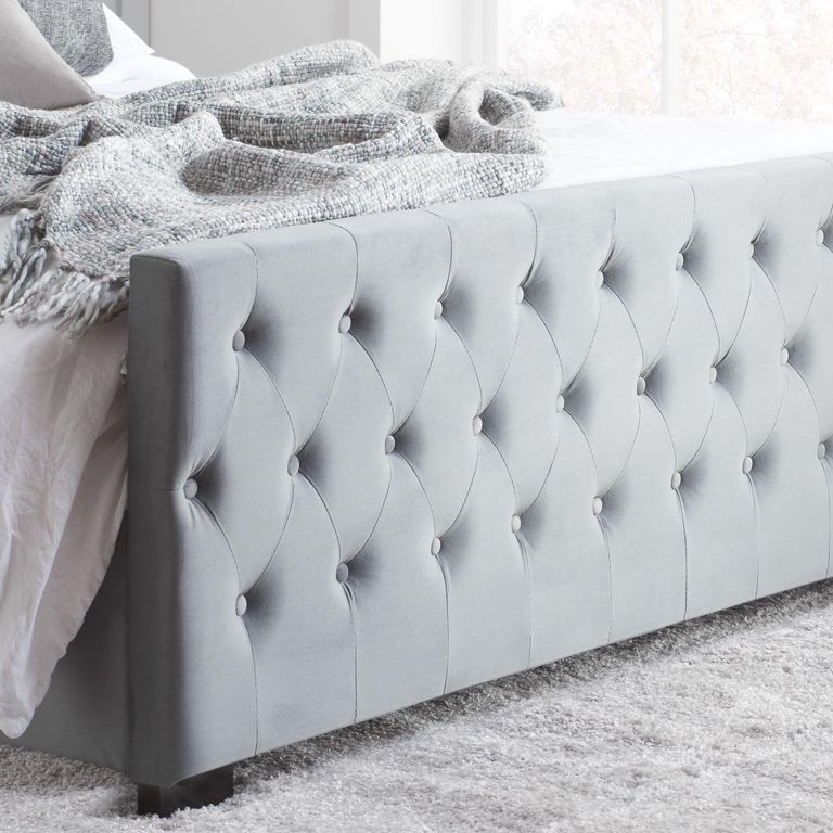 Marquis Velvet Fabric Bed - Grey - Sizes Available