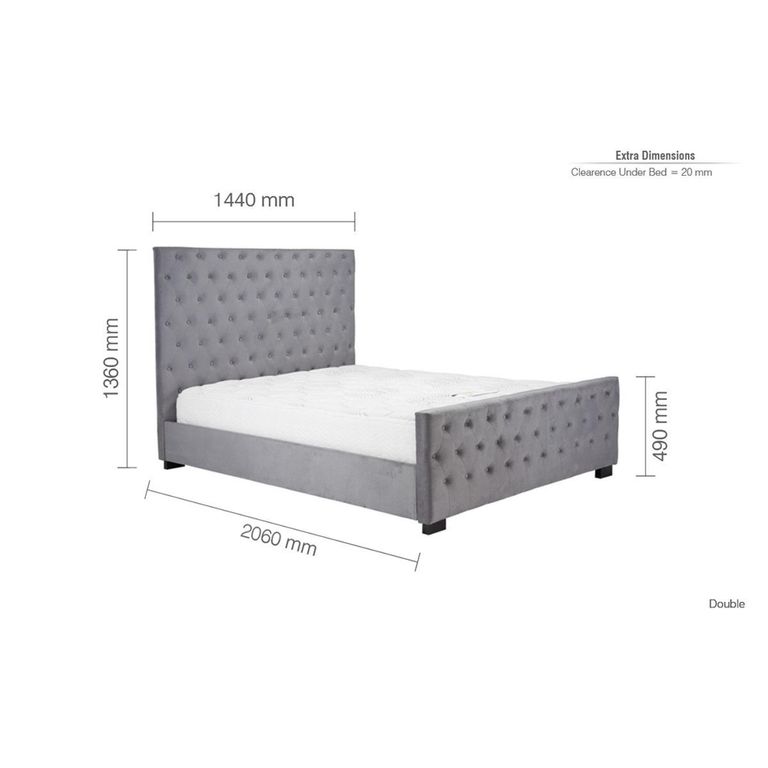 Marquis Velvet Fabric Bed - Grey - Sizes Available