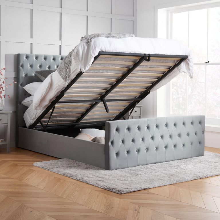 Marquis Ottoman Storage Bed - Grey Velvet Fabric - Sizes Available
