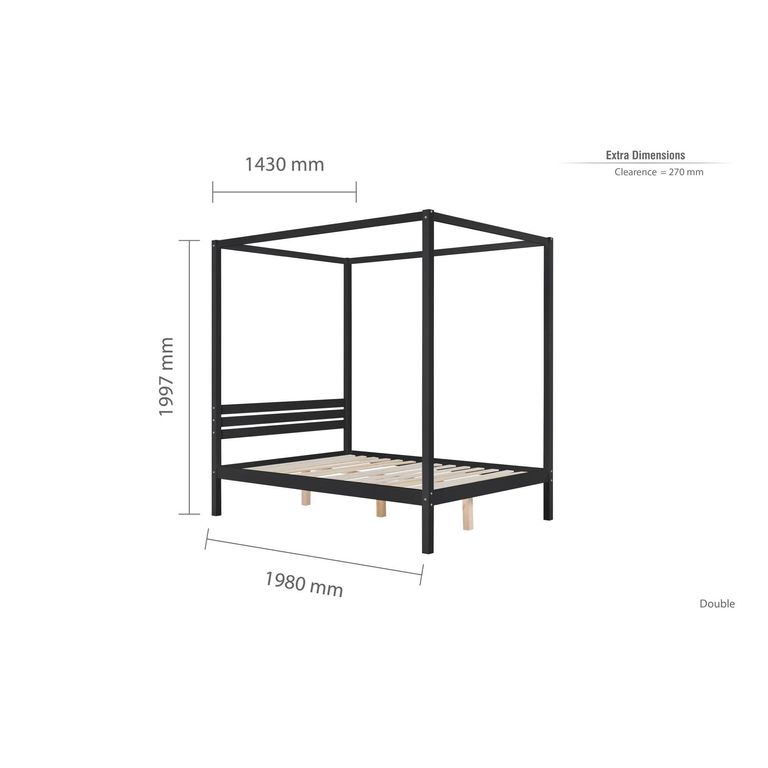 Mercia Four Poster Bed - Black Wood - Sizes Available