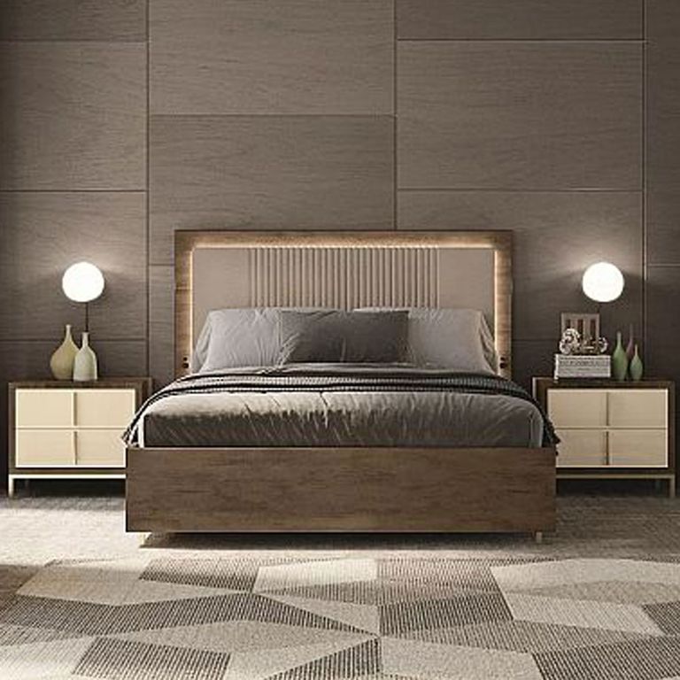 Meridian Brown Fabric Headboard Bed - Sizes Available