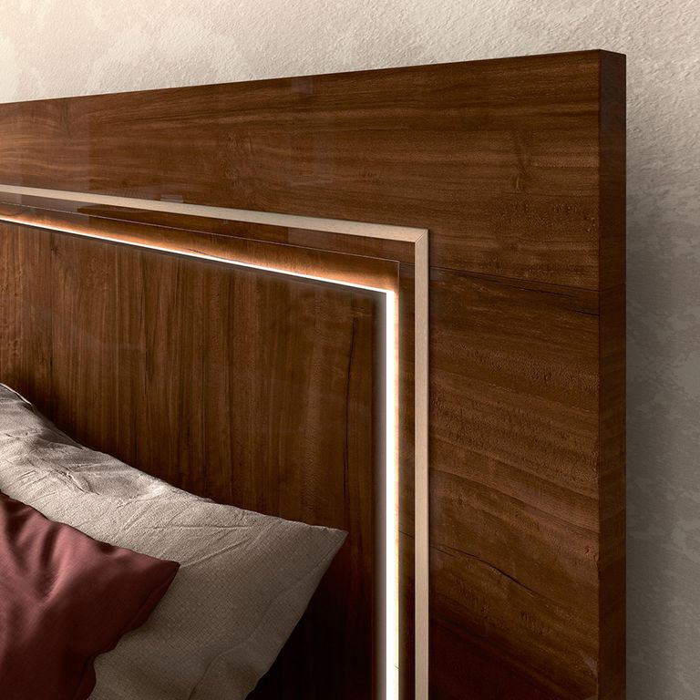 Modern Eva Bed - Walnut with Gold Trim - Sizes Available