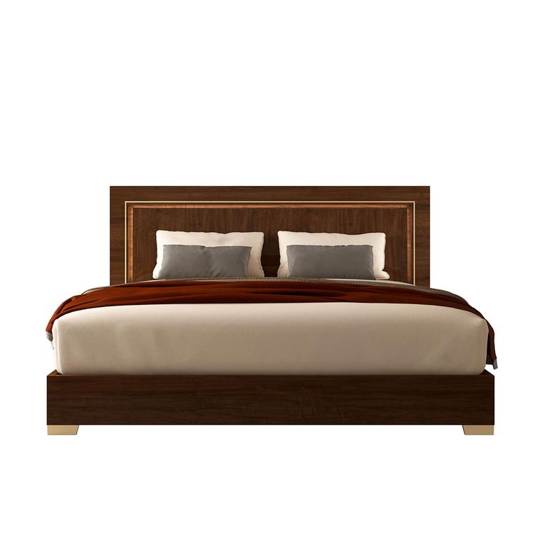 Modern Eva Bed - Walnut with Gold Trim - Sizes Available