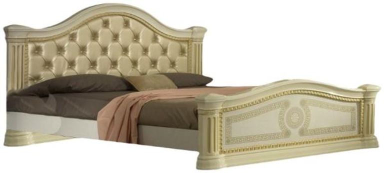 New Serena Beige Italian Upholstered Headboard Bed - Sizes Available