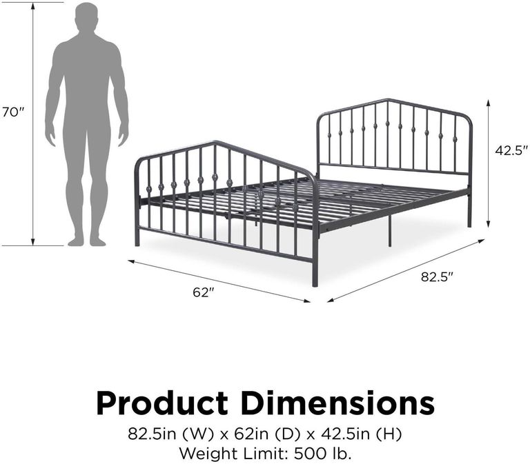 Nowata Bushwick Grey Metal Bed - Sizes Available - 4044429NUK