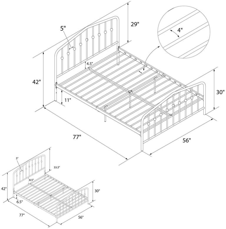 Nowata Bushwick Grey Metal Bed - Sizes Available - 4044429NUK