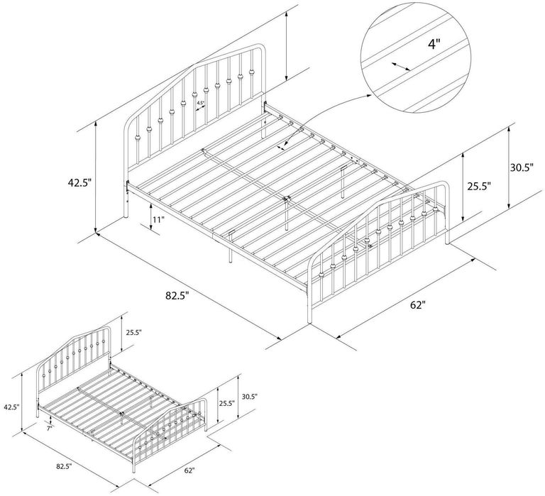 Nowata Bushwick Grey Metal Bed - Sizes Available - 4044429NUK