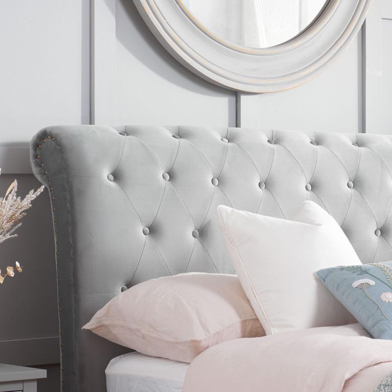 Opulence Bed - Grey Velvet Fabric - Sizes Available