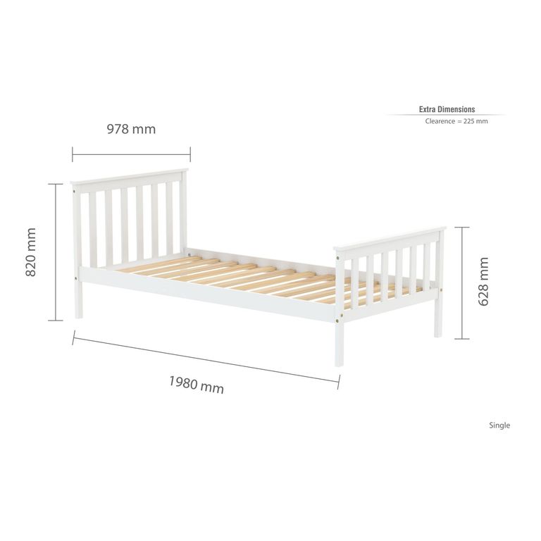 Oxford Bed - White Wood - Sizes Available