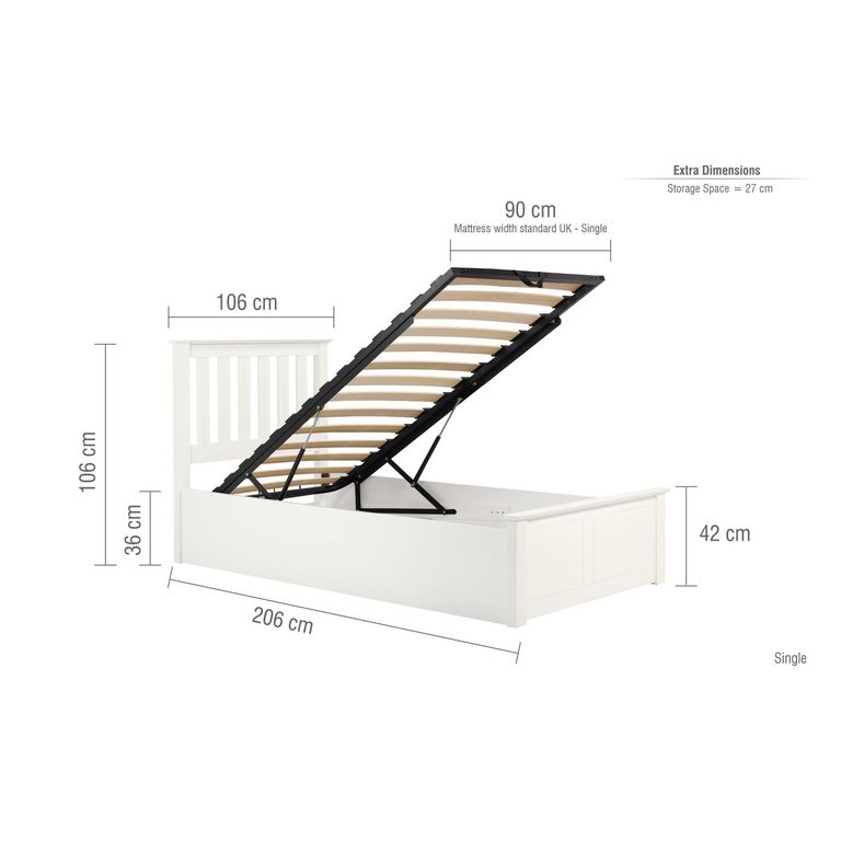 Phoenix Ottoman Storage Bed - White Wood - Sizes Available
