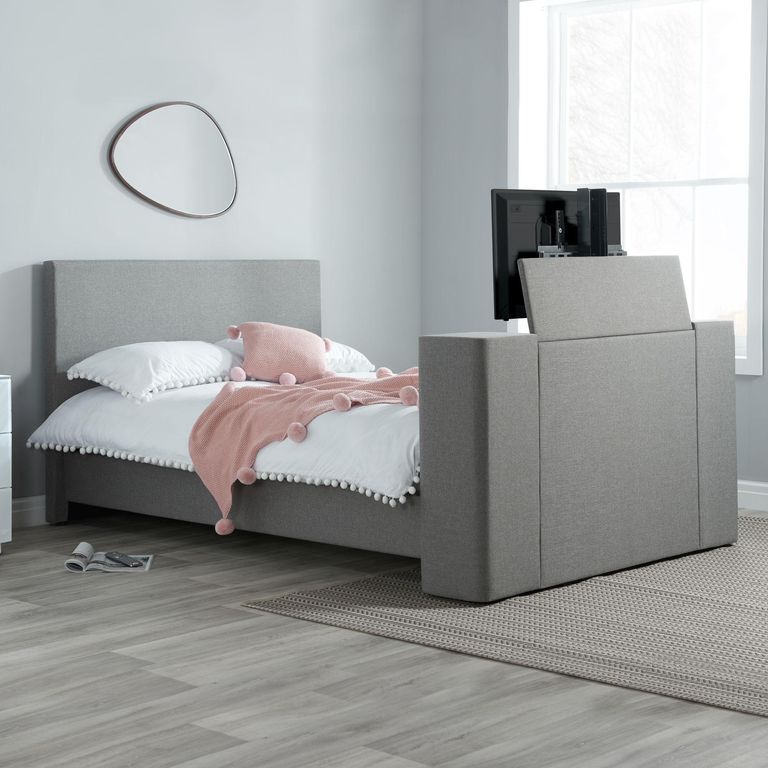 Plaza TV Bed - Grey Fabric - Sizes Available