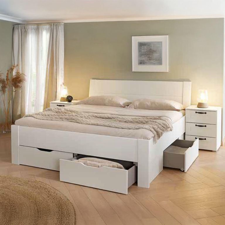 Rauch Cottage 5ft King Size Bed with 4 Plinth Drawer - Alpine White