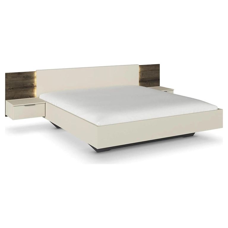 Rauch Marbella 5ft King Size Bed with 2 Hanging Bedside Table - Champagne and Atlantic Dark Oak