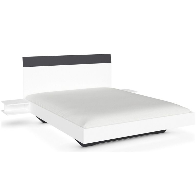 Rauch Monza 5ft King Size Bed with 2 Hanging Bedside Table - Alpine White and Metallic Dark Grey