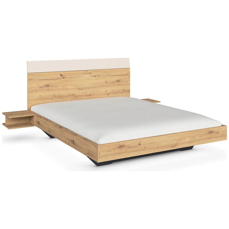 Rauch Monza 5ft King Size Bed with 2 Hanging Bedside Table - Artisan Oak and Champagne