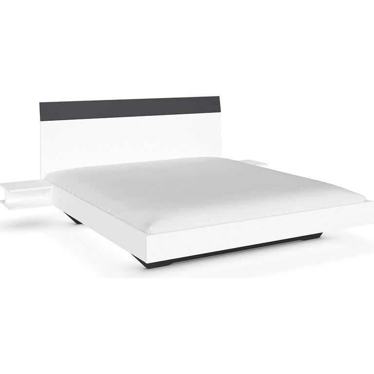 Rauch Monza 6ft Queen Size Bed with 2 Hanging Bedside Table - Alpine White and Metallic Dark Grey