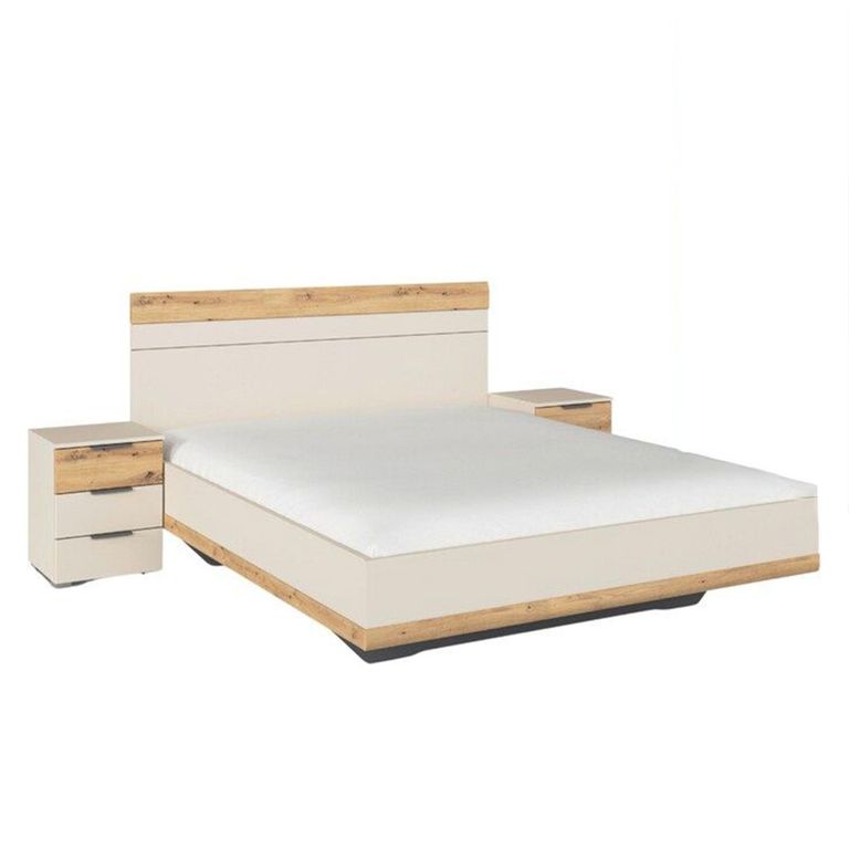 Rauch Sajo 5ft King Size Bed with 2 Bedside Cabinet - Champagne and Artisan Oak