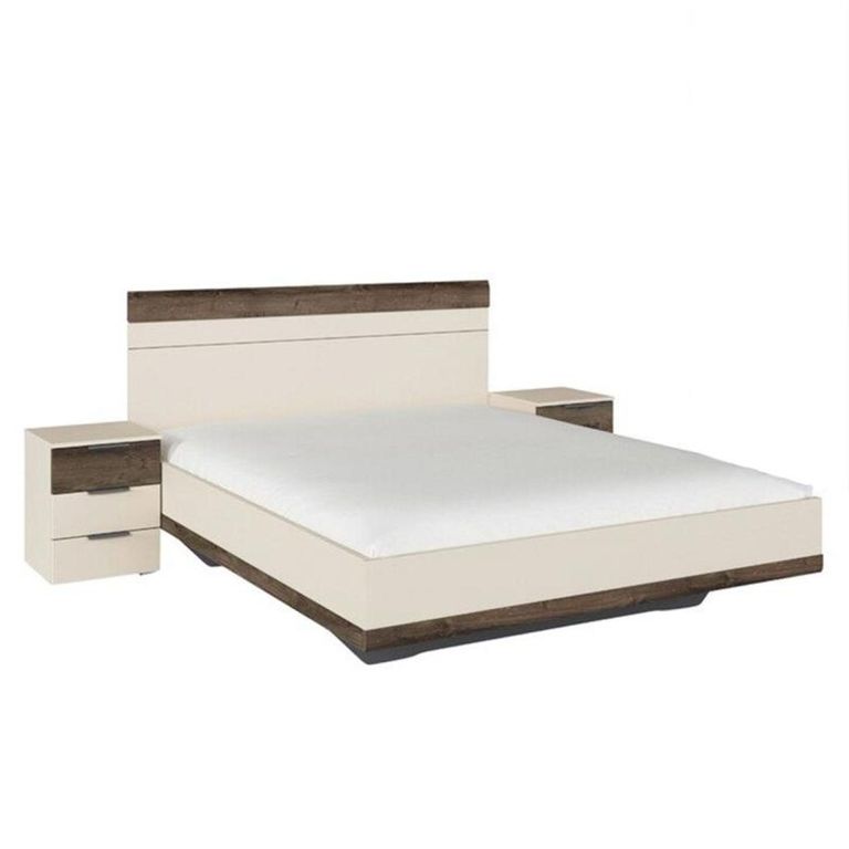 Rauch Sajo 6ft Queen Size Bed with 2 Bedside Cabinet - Champagne and Atlantic Dark Oak