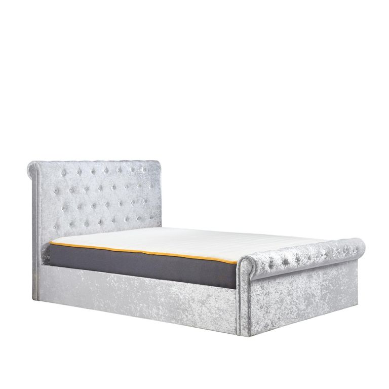 Sienna Side Ottoman Storage Bed - Steel Crushed Velvet Fabric - Sizes Available