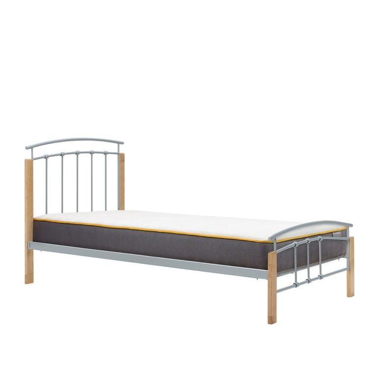 Tetras Beech Bed Frame - Silver Metal - Sizes Available