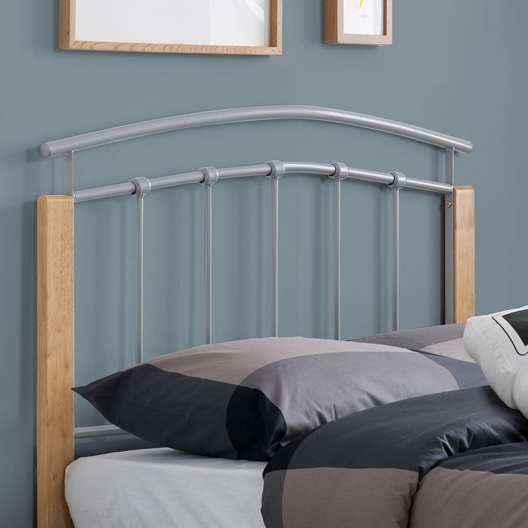 Tetras Beech Bed Frame - Silver Metal - Sizes Available