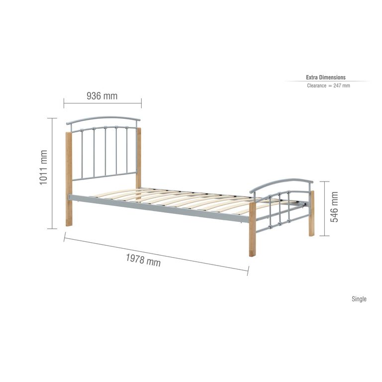 Tetras Beech Bed Frame - Silver Metal - Sizes Available