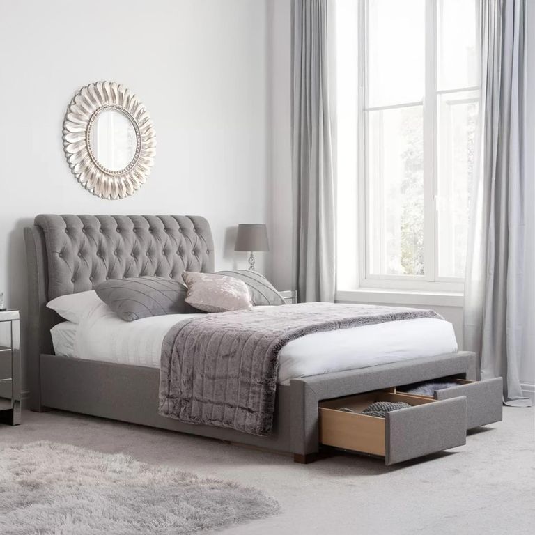 Valentino Bed - Grey Fabric - Sizes Available