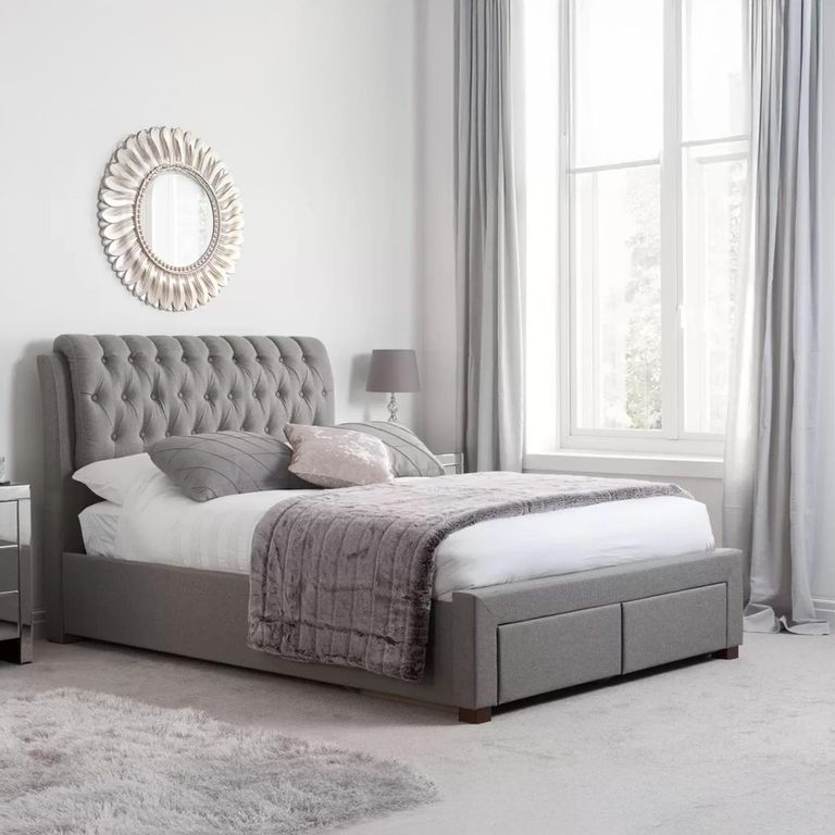 Valentino Bed - Grey Fabric - Sizes Available