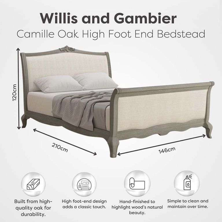 Camille High Foot End Bed - Grey Oak - Sizes Available