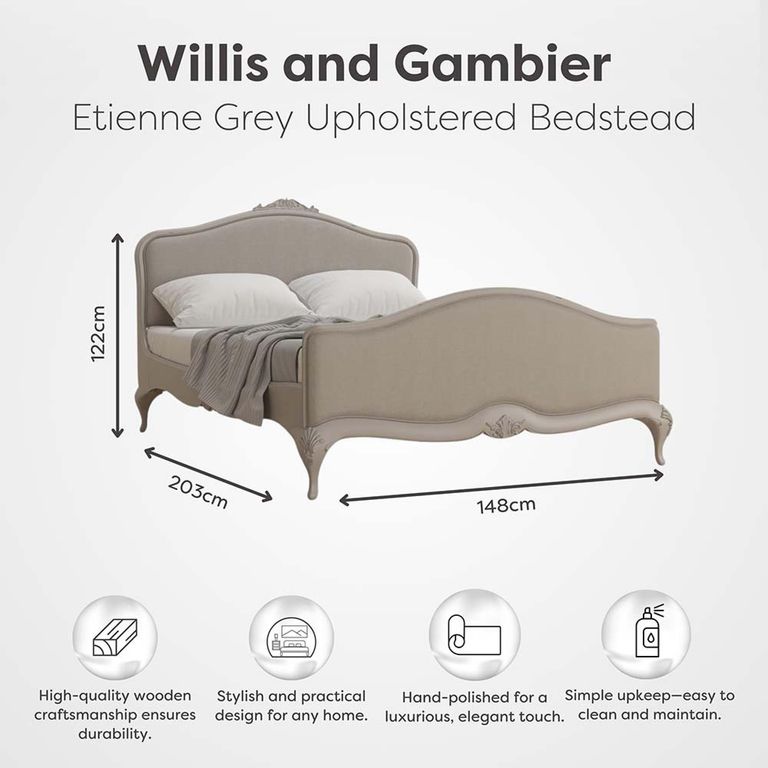 Etienne Upholstered Bed - Grey - Sizes Available
