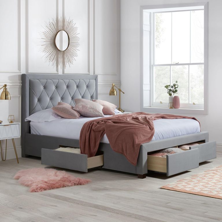 Woodbury Bed - Grey Fabric - Sizes Available