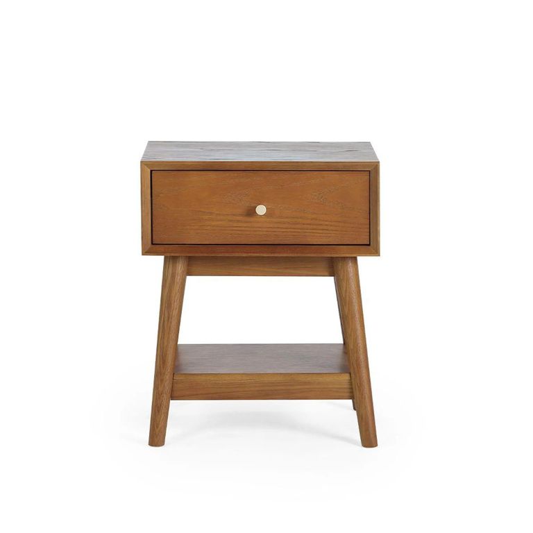 Lowry Bedside Table - 1 Drawer - Cherry Wood - Retro Style