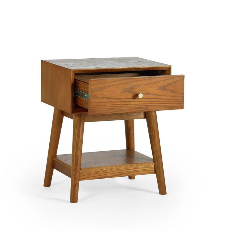 Lowry Bedside Table - 1 Drawer - Cherry Wood - Retro Style