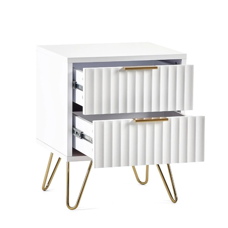 Murano Bedside Cabinet - 2 Drawer - Ribbed - White