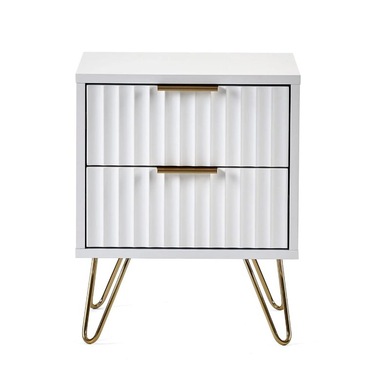 Murano Bedside Cabinet - 2 Drawer - Ribbed - White