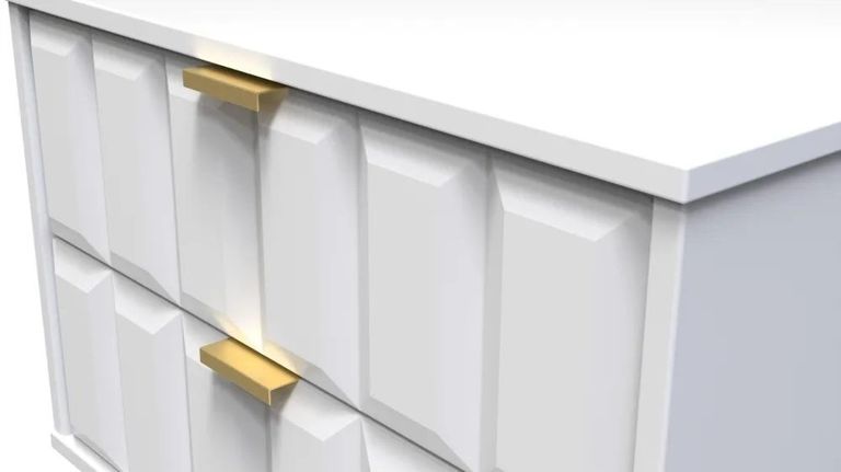 Cube White 2 Drawer Wide Bedside Cabinet with Gold Hairpin Legs