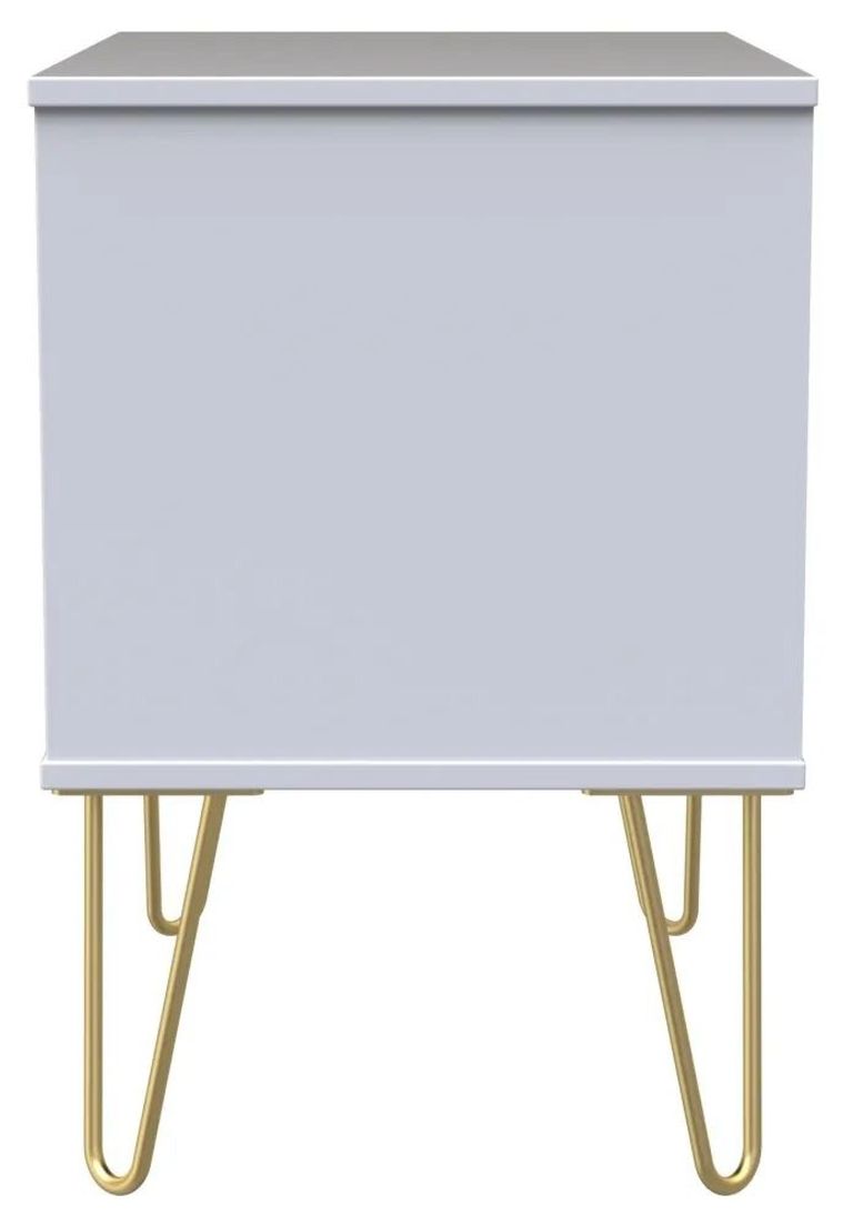 Cube White 2 Drawer Wide Bedside Cabinet with Gold Hairpin Legs