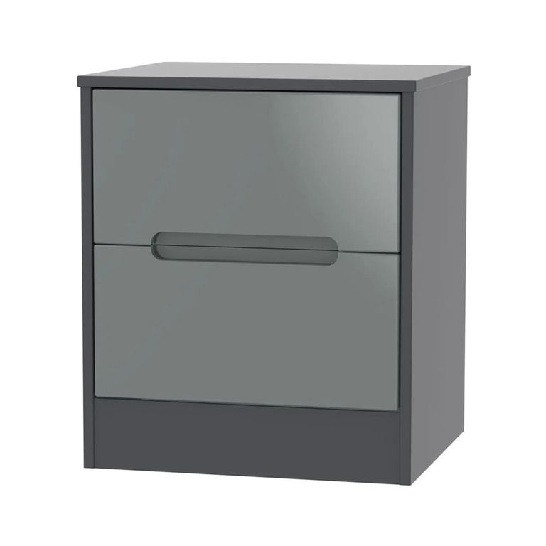 Monaco Bedside Cabinet - 2 Drawer - Grey Gloss and Graphite