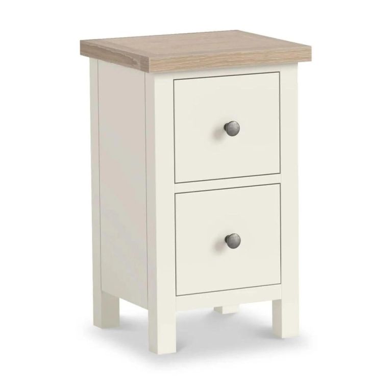 Modern Narrow Bedside Cabinet - 2 Drawer - White Painted