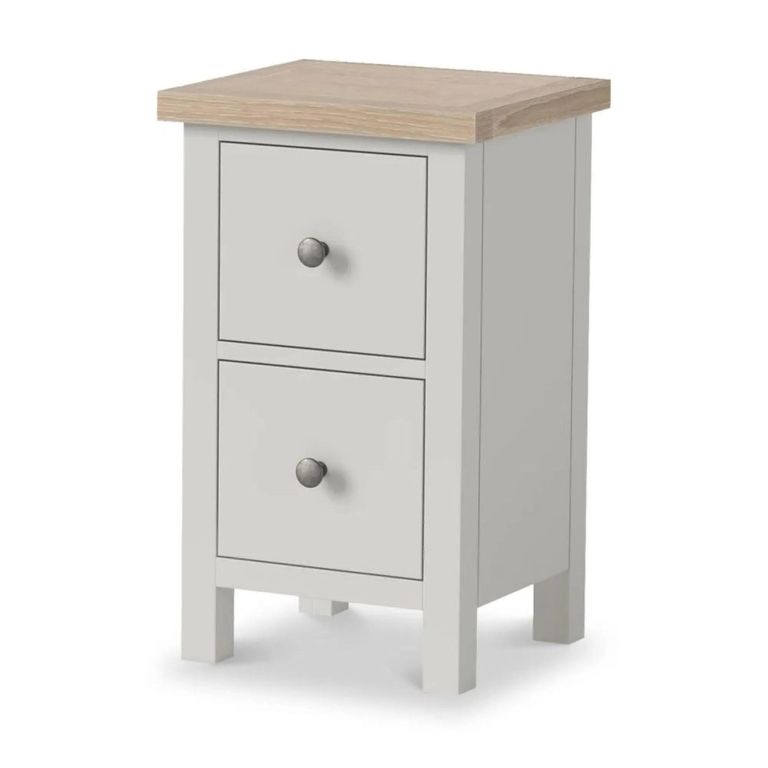 Modern Narrow Bedside Cabinet - 2 Drawer - Grey Painted