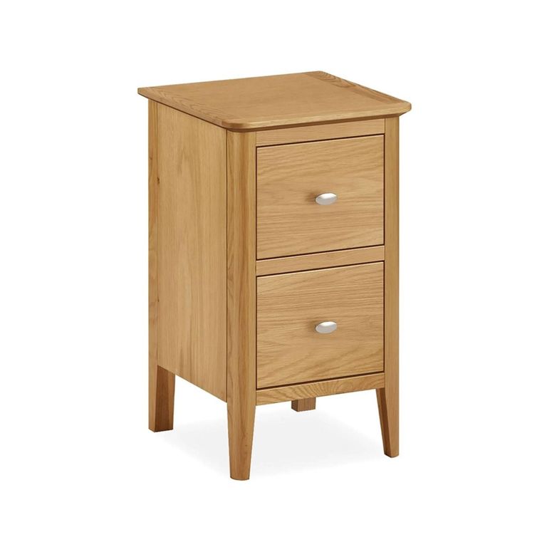 Bath Narrow Bedside Cabinet - 2 Drawer - Oak